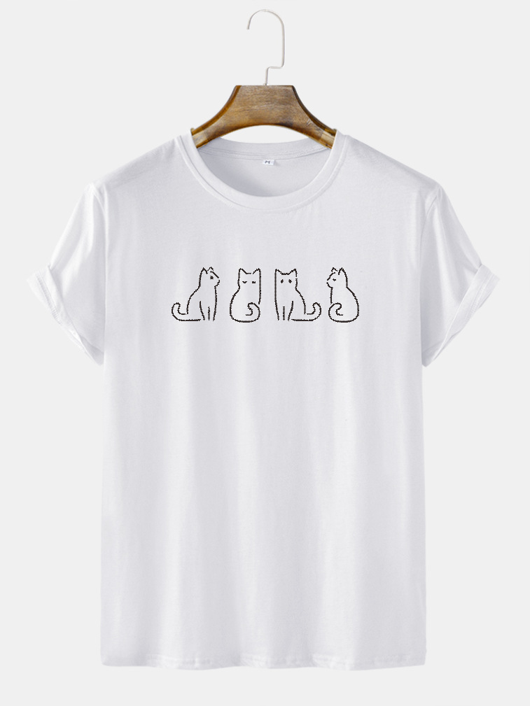 New Round Neck Loose Casual Heat Transfer Patch Short Sleeve T shirt White - Shop at LoveMi