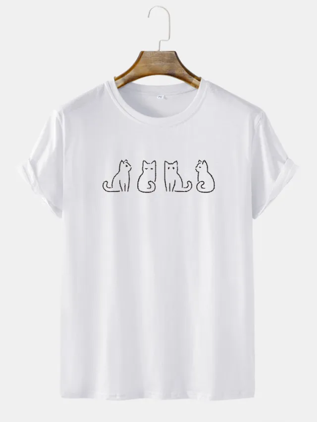New Round Neck Loose Casual Heat Transfer Patch Short Sleeve T shirt White - Shop at LoveMi