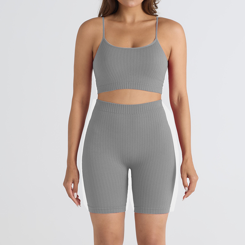 Thread Outdoor Sports Fitness Clothes High Elastic Suit Gray Suit Shorts Short Sling - Shop at LoveMi