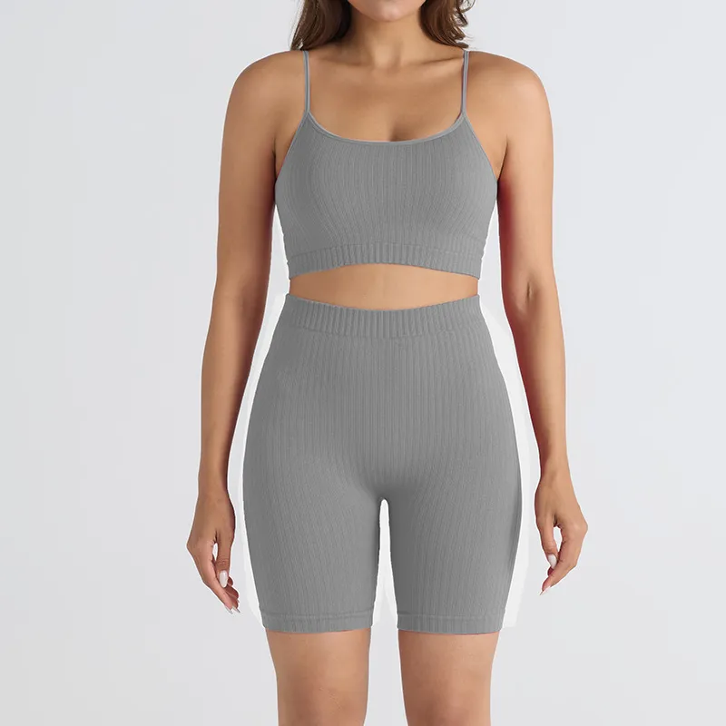 Thread Outdoor Sports Fitness Clothes High Elastic Suit - Gray Suit Shorts Short Sling