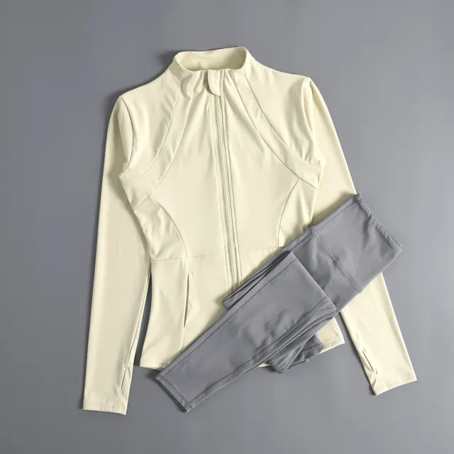 Autumn And Winter Professional Yoga Sports Coat Female Zipper Cardigan Suit Milk Coffee Light Gray - Shop at LoveMi