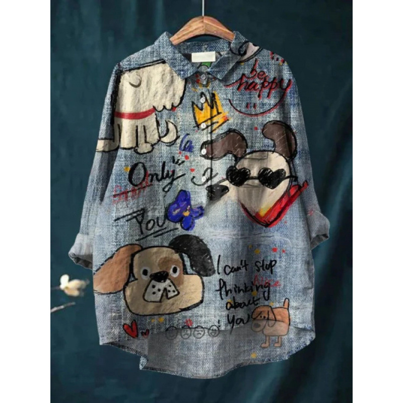 Womens European And American-style Retro Digital-print Animal Shirt