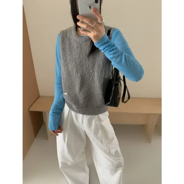 Women's Casual Korean style Candy Color Knit Vest Gray - Shop at LoveMi