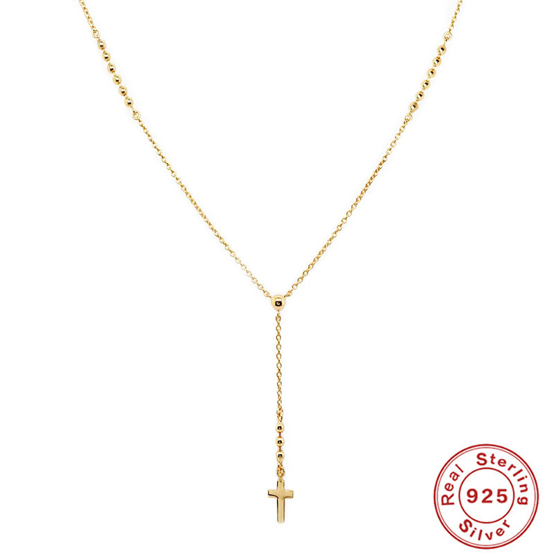 S925 Sterling Silver Y-shaped Bead Necklace European And American Fashion Minimalist