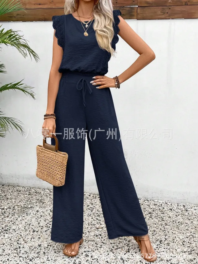 European And American Sleeveless Vest Trousers Advanced Two piece Set For Women Navy - Shop at LoveMi