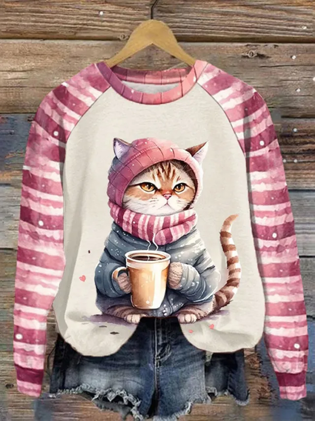 Women's Printed Crew Neck Sweatshirt Type C S - Shop at LoveMi