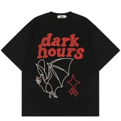 Skull Print Pure Cotton Loose T-shirt Short Sleeve Top - Style 4 Black - View 1