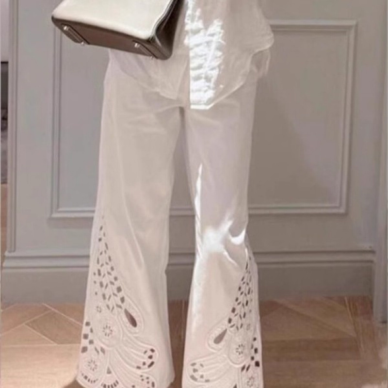 French-style Chic Hollow-Out Embroidered Designer Wide-Leg Pants For Women — image 1