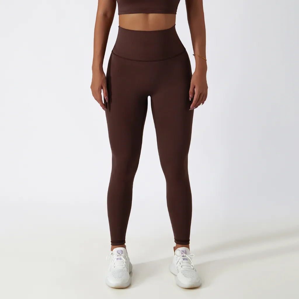 High Waist Hip Lift Fitness Pants Women's Tight Outdoor Sports Yoga Pants - Dark Brown
