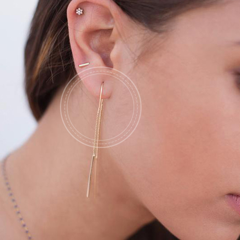 S925 Sterling Silver Long Minimalist Chain Tassel Anti-Lost Earrings For Women