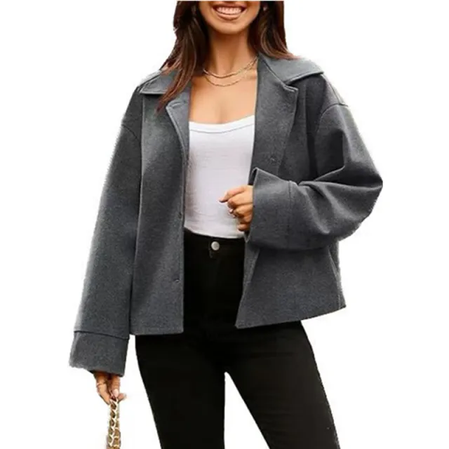 Women's Short Small Suit Long Sleeve Button Coat Gray - Shop at LoveMi