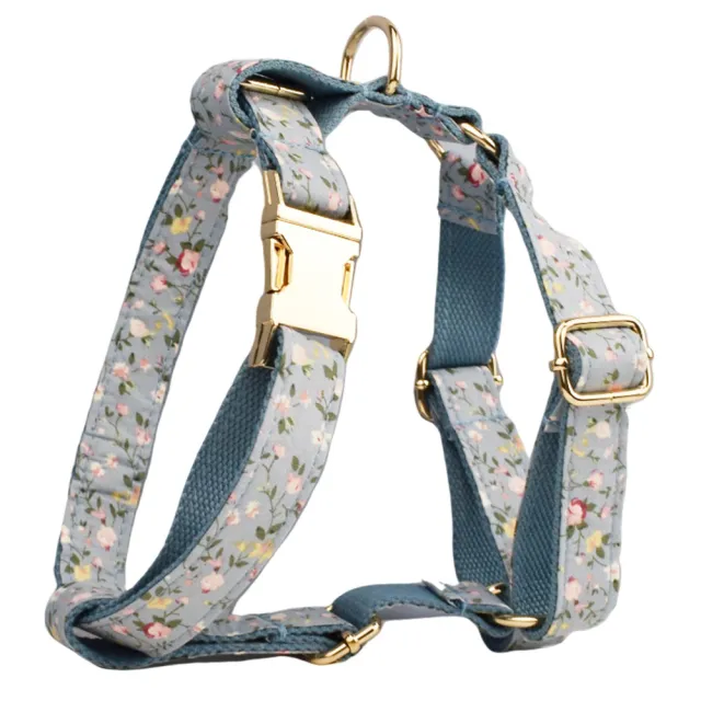 Blue Floral Polyester Cotton Collar With Dog Collar Dog Vest - Shop at LoveMi