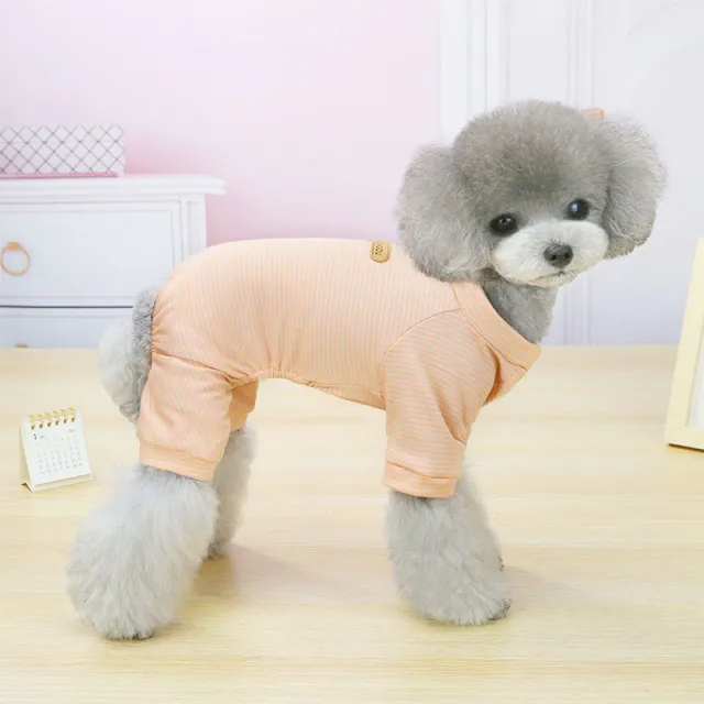 Thin VIP Bichon Small Dog Cat Homewear Pajamas Korean Striped Homewear Pink - Shop at LoveMi
