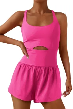 Outdoor Sports Women's Shorts Vest Casual Jumpsuit - Rose Red - View 1