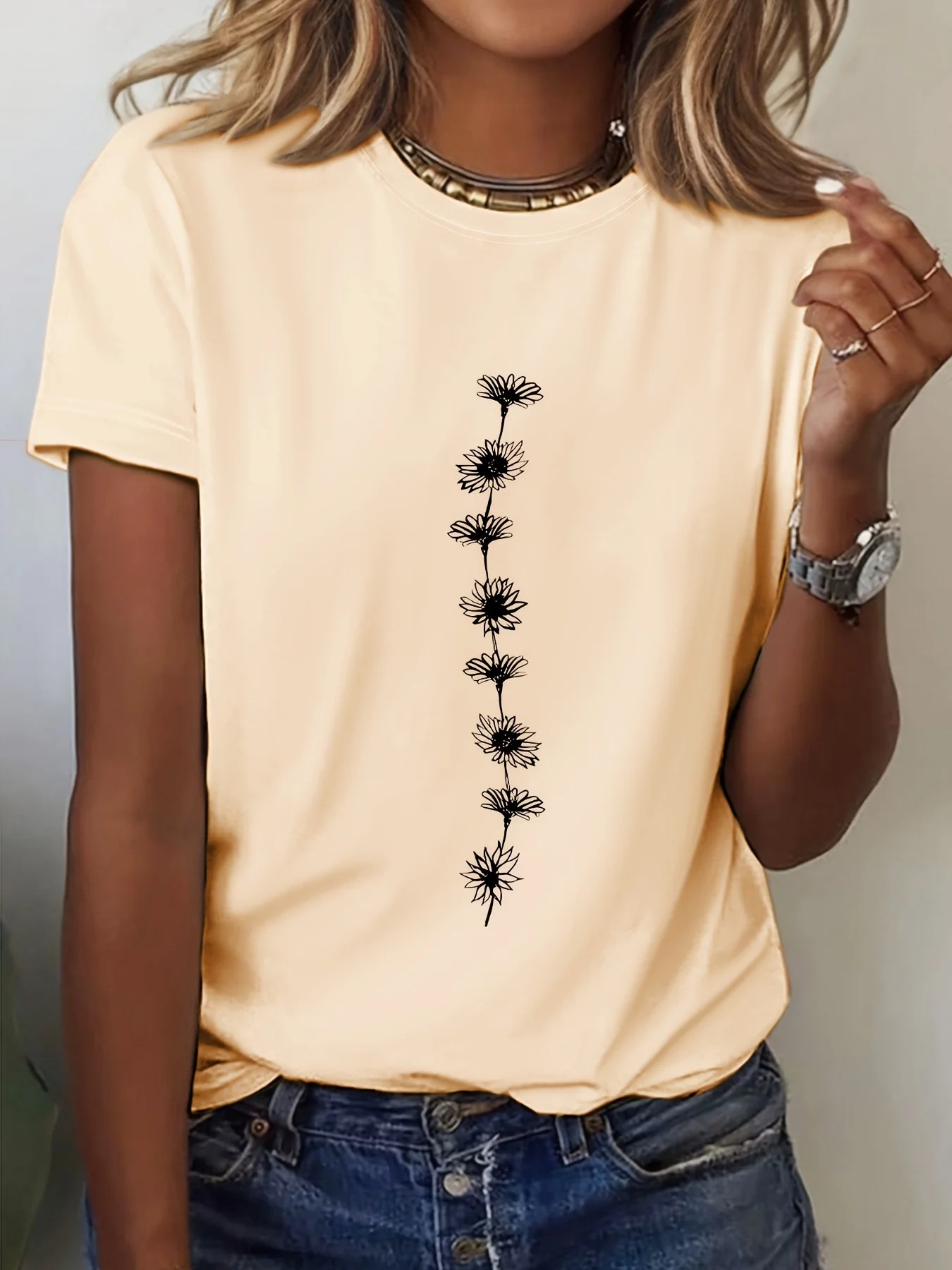 Women's Casual Sunflower-print T-shirt 8