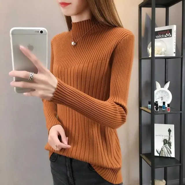 Slim Fit Slimming Inner Knitted Bottoming Shirt Women's Long Sleeve Caramel - Shop at LoveMi