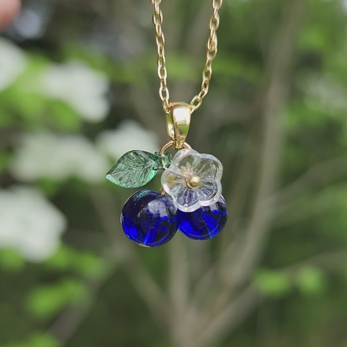Blueberry Fruit Colored Glaze Pendant Necklace