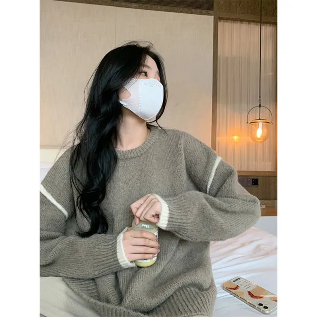 New Cashmere Thickened Knitting Pullover Loose Top Khaki - Shop at LoveMi