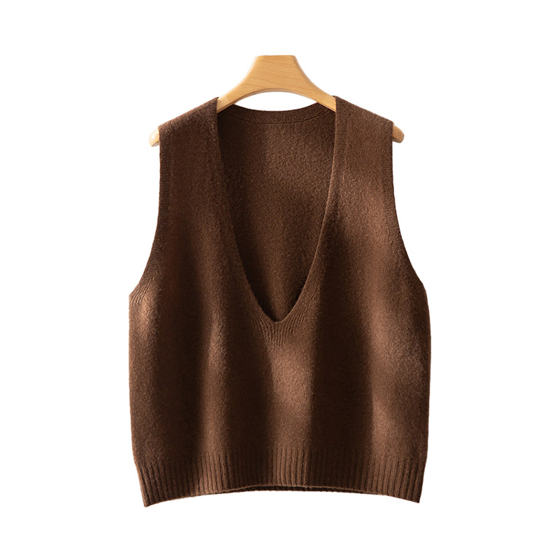 Elegant Deep V-neck Pure Wool Versatile Layered Knit Vest
