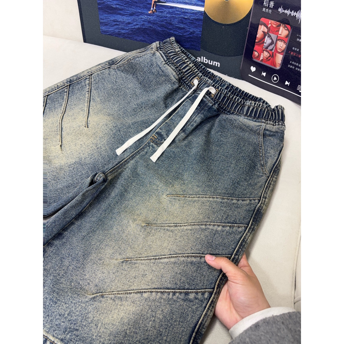 Washed Wrinkle-Effect Denim Shorts for Men | Casual Mid-Length — view 4