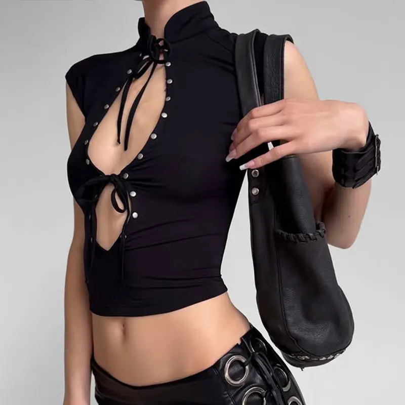Fashionable Stand-collar Hollow-out Top