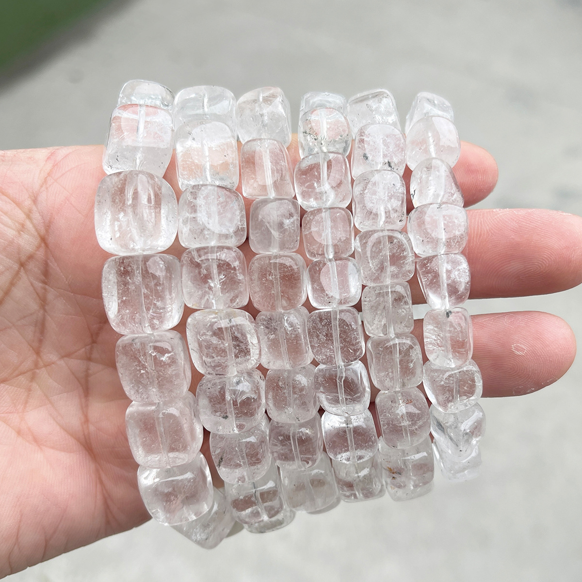 Natural White Crystal Rounded Square-Cut Bead Bracelet Ice-Transparent Fashionable Single-Strand Bangle