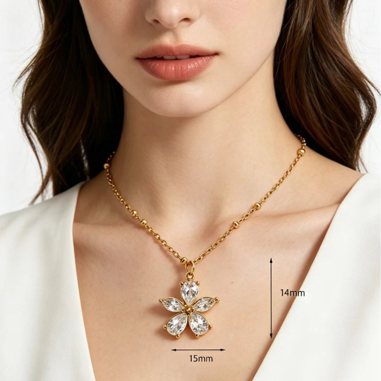 Golden Flower Pendant Necklace For Women