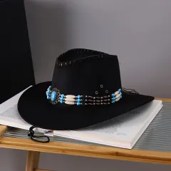 Western Cowboy Hat Men's And Women's Gem Chain Fedora Hat - B Style Black - View 1