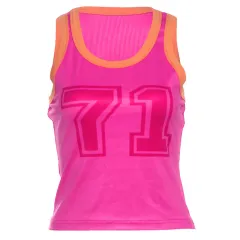Street Printing Colour Contrast Skinny Short Cropped Tank Top - Rose - View 1