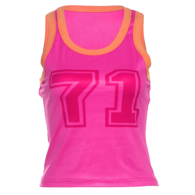 Street Printing Color Contrast Skinny Short Cropped Tank Top Rose - Shop at LoveMi
