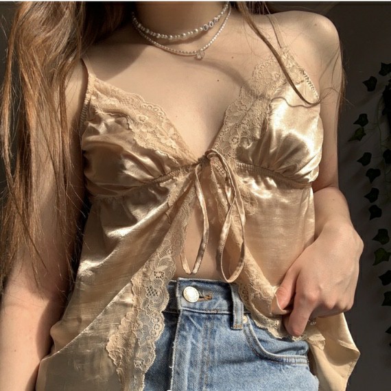 Lace Stitching Satin Strap Small Slip Top