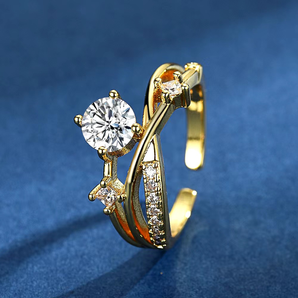 Womens Geometric Cross Ring With Sparkling Diamonds Featuring Celestial Orbital Paths