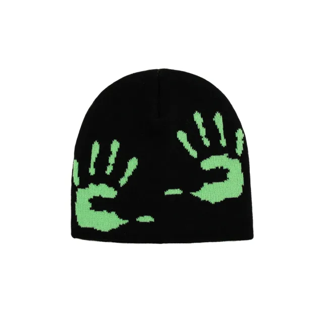Autumn And Winter Green Palm Earflaps Woolen Hat Black - Shop at LoveMi