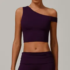 Yoga Vest Women's Irregular Shoulder Sports Workout Underwear - Purple - View 1