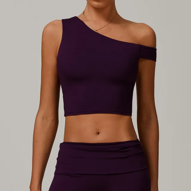 Yoga Vest Women's Irregular Shoulder Sports Workout Underwear Grape Purple - Shop at LoveMi