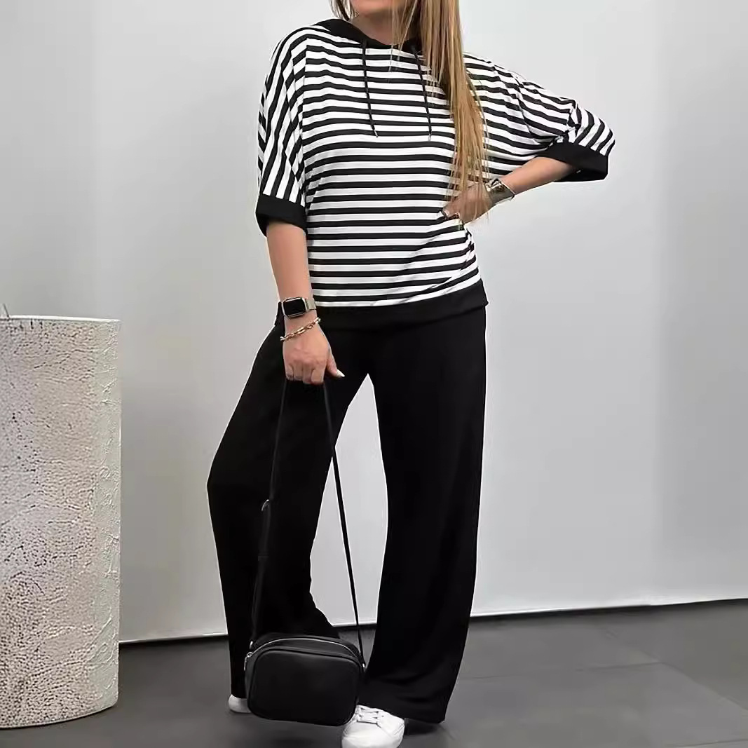 Women's Pure Black Figure Flattering Straight-leg Pants Two-piece Suit