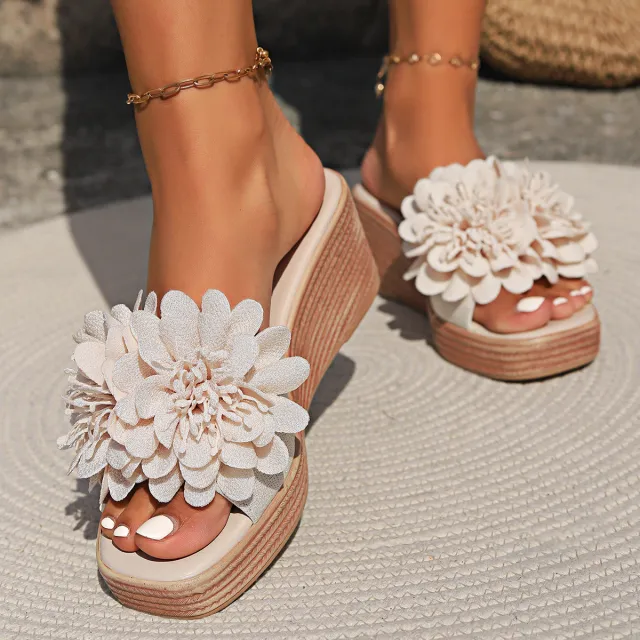 Flower Design Wedge Sandals Female White - Shop at LoveMi