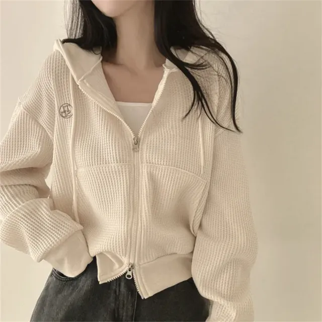 Korean Style Hooded Thin Waffle Sweater Apricot - Shop at LoveMi