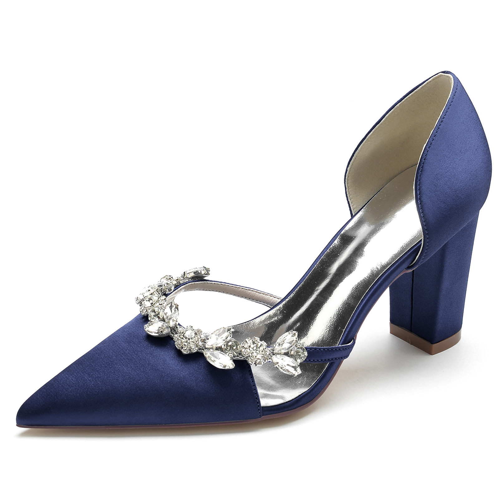 Title 23, Satijnen pumps met spitse neus, blokhak, strass...