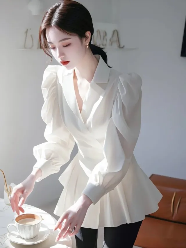 French Temperament High end Fashion Socialite Waist cinching Shirt White - Shop at LoveMi
