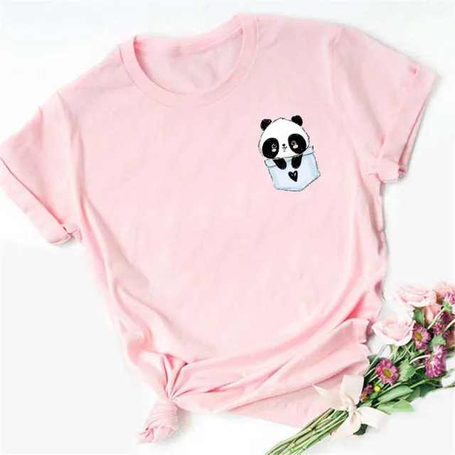 Digital Cartoon Panda Printing Round Neck Sports Short Sleeve Bt7593 F - Shop at LoveMi