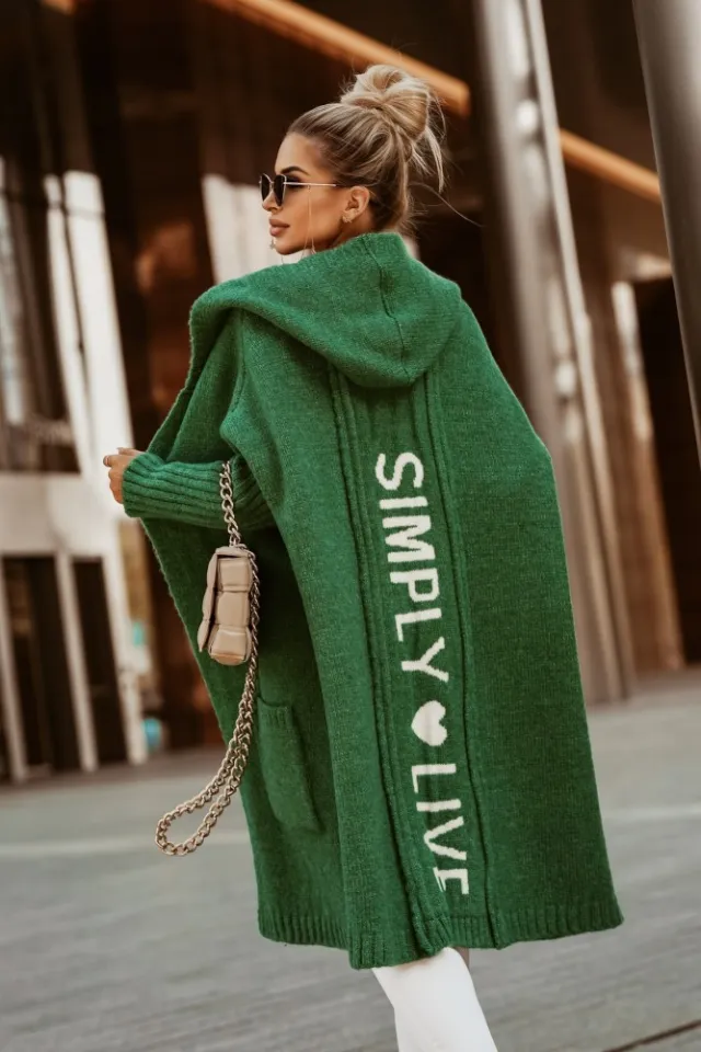 Ladies New Letter Hooded Long Cardigan Green - Shop at LoveMi