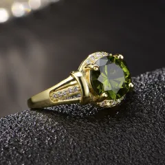 High-end Fashionable Olive Green 18K Gold-plated Open Ring - Flash Drilling Olive Green - View 1