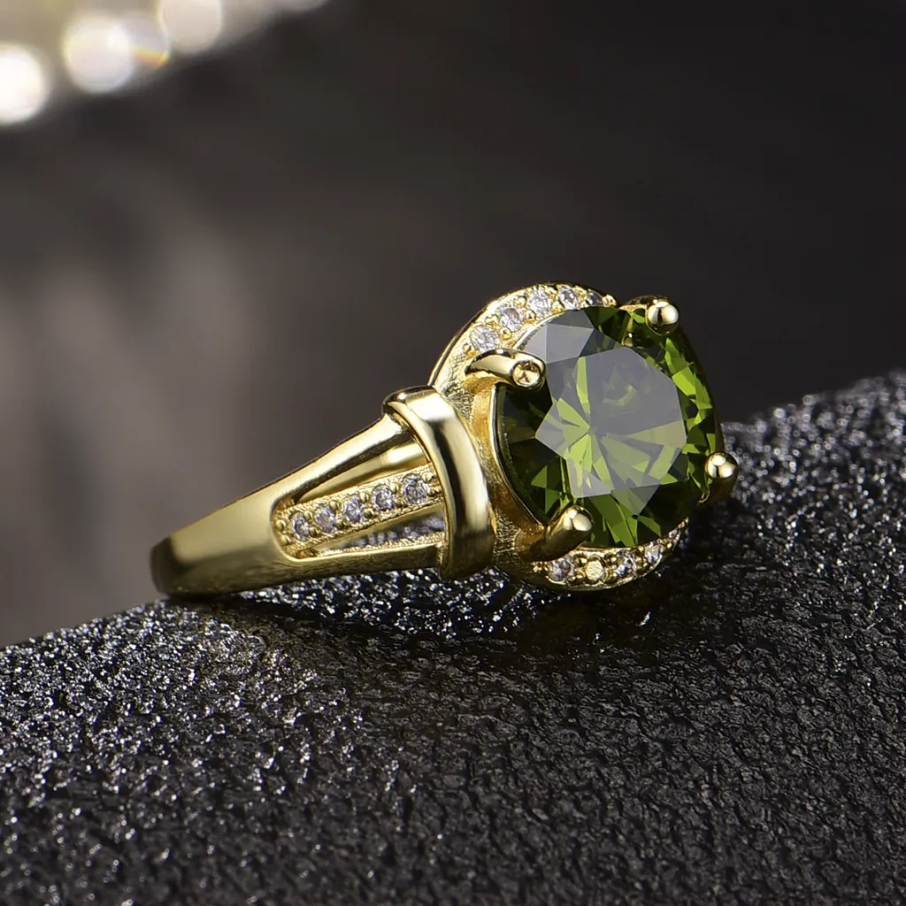 High-end Fashionable Olive Green 18K Gold-plated Open Ring - Flash Drilling Olive Green