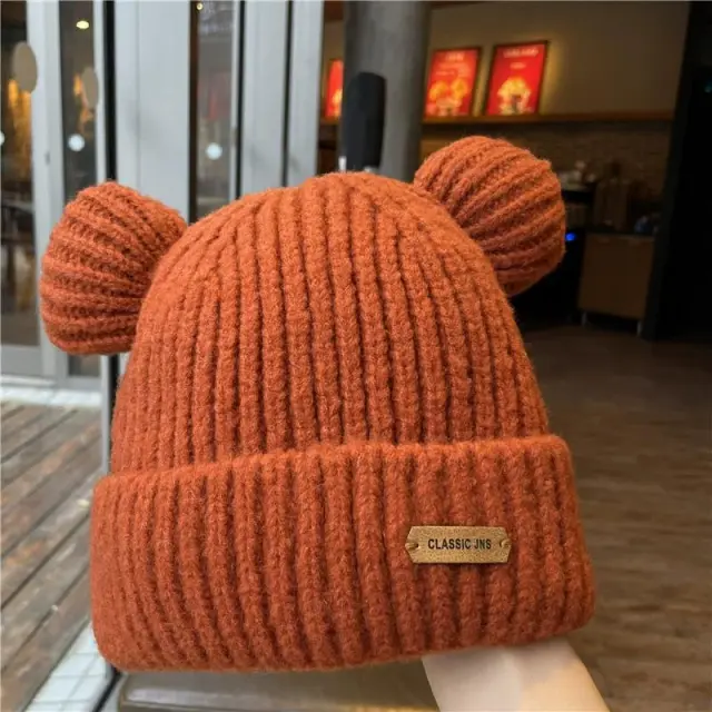 Autumn And Winter Bear Ears Wool Warm Hat Orange - Shop at LoveMi