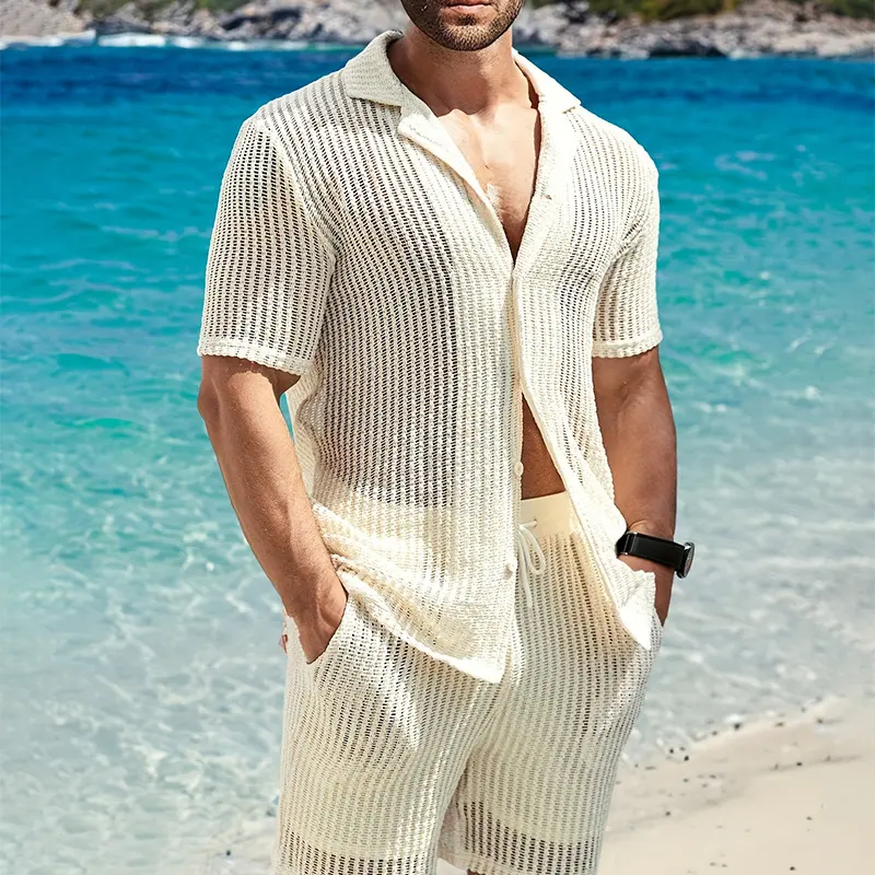 Men's Retro Cotton and Linen Stripes Henley Shirt Casual