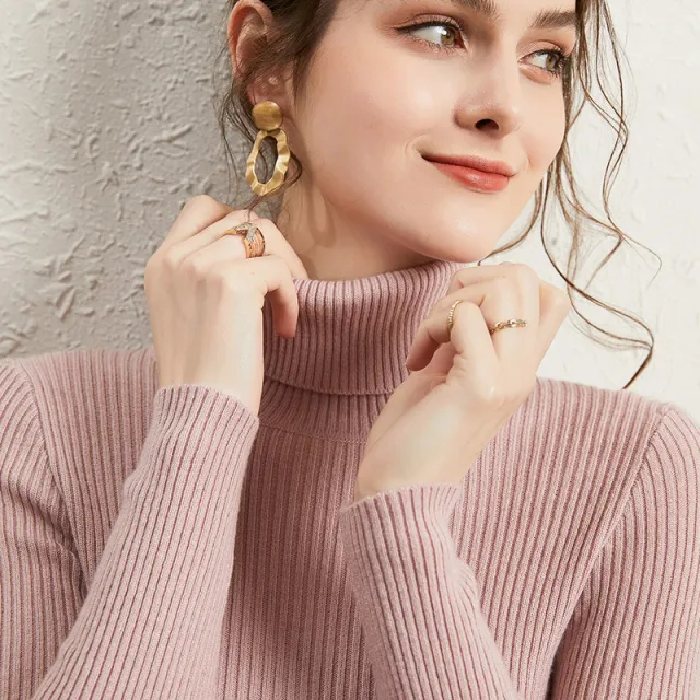 Women's Turtleneck Sweater Slim fit Lapel Thickening Knitted Bottoming Shirt Pink - Shop at LoveMi
