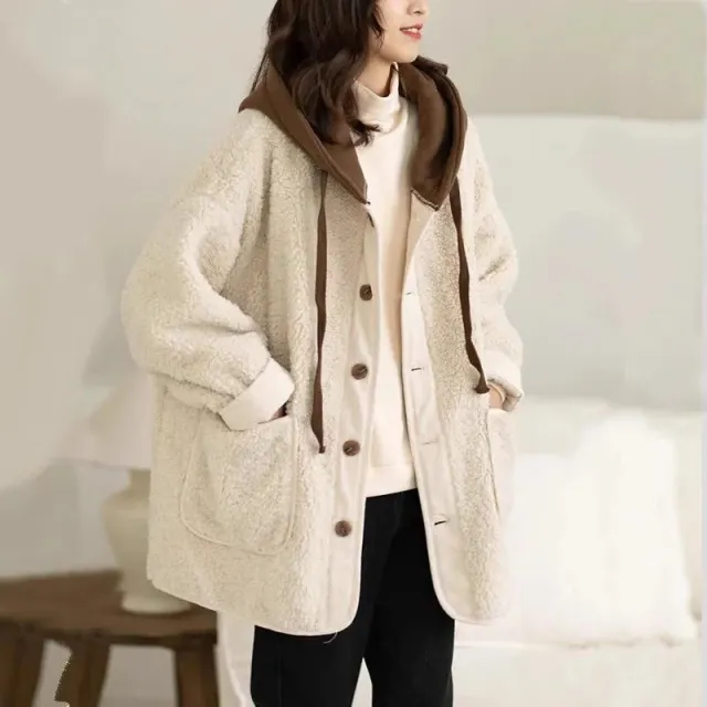 Lamb Wool Fleece lined Hooded Women's Short Jacket White - Shop at LoveMi