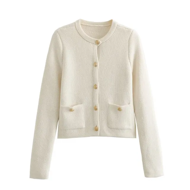 Spring Button Decoration Knitted Cardigan Jacket White - Shop at LoveMi