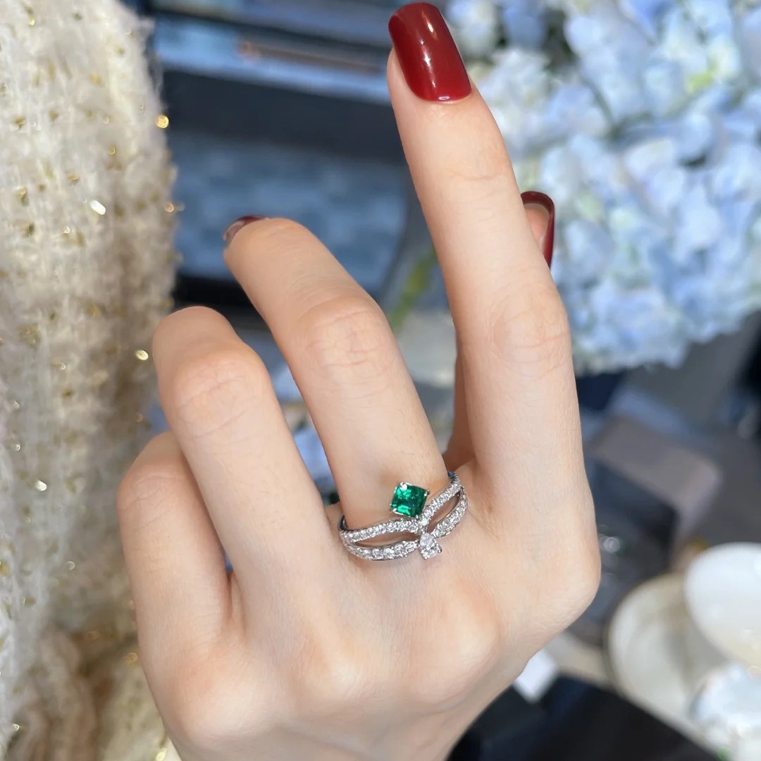 Title 2, Caibao Emerald Crown Ring Female Elegant Jewelr...